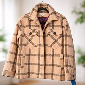 NWT Sebby Collection Plaid Shacket Lined Button Front Jacket